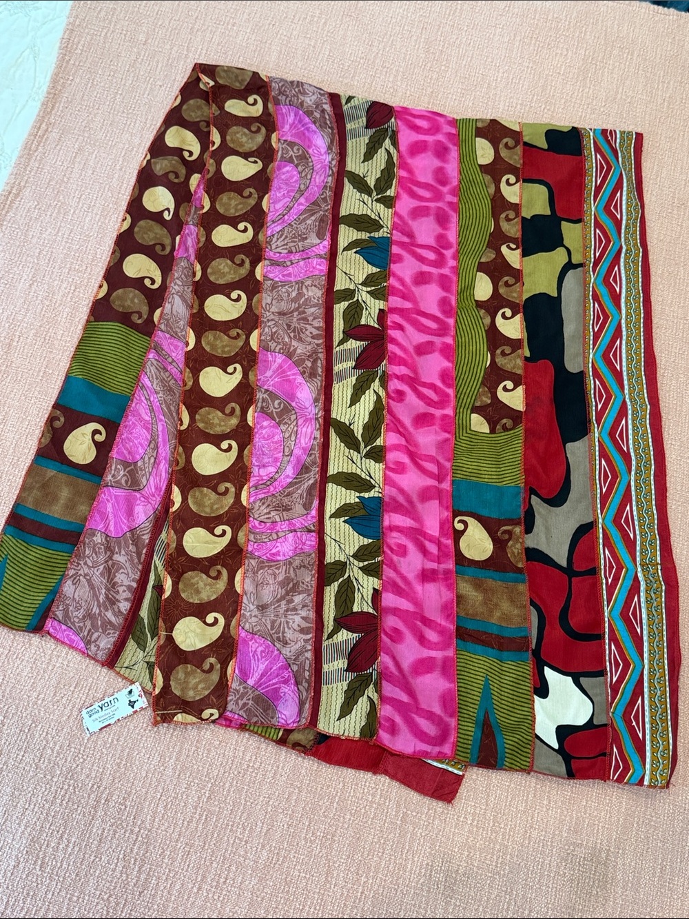 Silk medley XL scarf - reclaimed sari strips Multicolor Lightweight Scarf Wrap